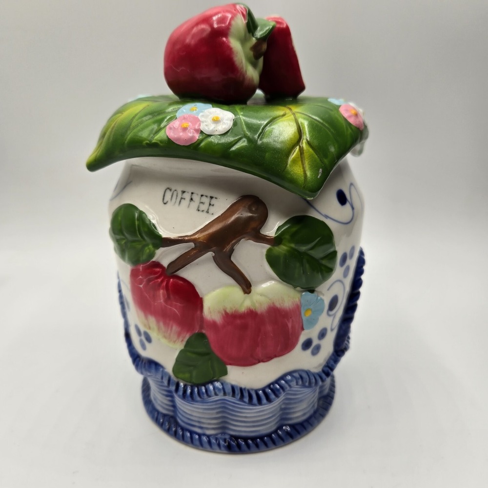 Vintage Handpainted Apple Canister With Lid Ceramic 7" x 4"